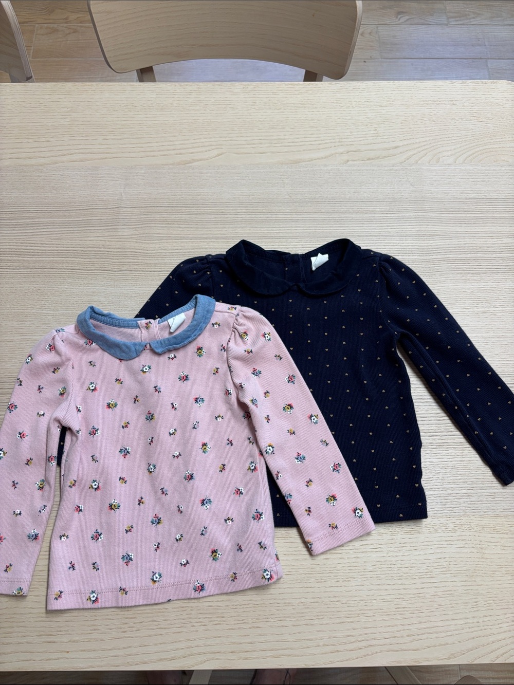 Set of 2 girls long sleeve Peter Pan collar tops